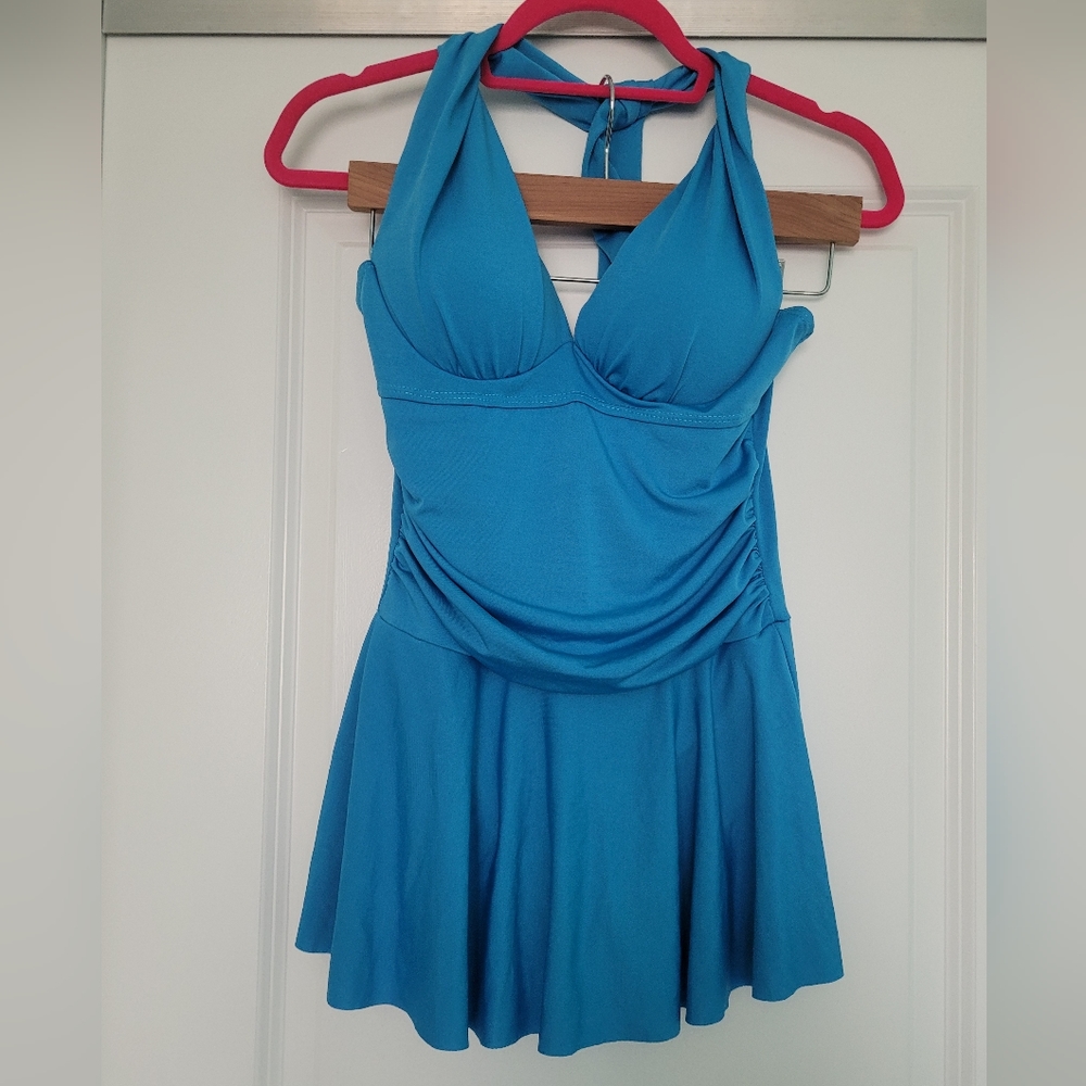 Blue Halter One Piece with Skirt Bottom
